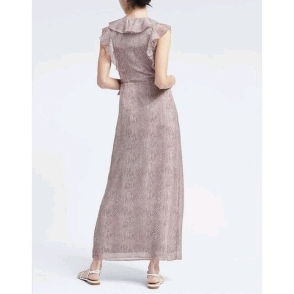 Banana Republic Sz 4 Snake Print Ruffle Wrap Event Party Lightweight Maxi Dress - Picture 2 of 10
